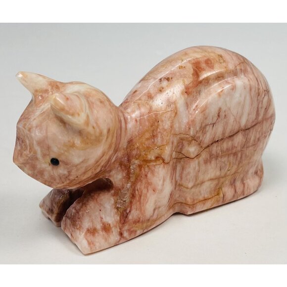 VTG 4.5" Pink Marble Polished Stone Sitting Cat Figurine PAPERWEIGHT Heavy EUC - Picture 3 of 5